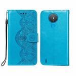 For Nokia 1.4 Flower Vine Embossing Pattern Horizontal Flip Leather Case with Card Slot & Holder & Wallet & Lanyard(Blue)