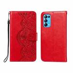 For OPPO Find X3 Lite / Reno5 5G Flower Vine Embossing Pattern Horizontal Flip Leather Case with Card Slot & Holder & Wallet & Lanyard(Red)