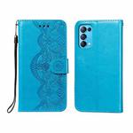 For OPPO Find X3 Lite / Reno5 5G Flower Vine Embossing Pattern Horizontal Flip Leather Case with Card Slot & Holder & Wallet & Lanyard(Blue)