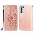 For OPPO Reno5 Pro 5G Flower Vine Embossing Pattern Horizontal Flip Leather Case with Card Slot & Holder & Wallet & Lanyard(Rose Gold)