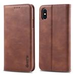 For iPhone X / XS AZNS Retro Texture Magnetic Horizontal Flip PU Leather Case with Holder & Card Slots & Photo Frame(Brown)