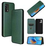 For OPPO F19 / A74 4G Carbon Fiber Texture Horizontal Flip TPU + PC + PU Leather Case with Card Slot(Green)