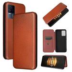 For vivo iQOO 7 5G Carbon Fiber Texture Horizontal Flip TPU + PC + PU Leather Case with Card Slot(Brown)