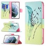 For Samsung Galaxy S21 FE Colored Drawing Pattern Horizontal Flip Leather Case with Holder & Card Slots & Wallet(Feather)