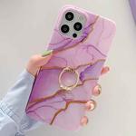 Golden Powder Dream Color Marble Pattern TPU Protective Case with Ring Stand For iPhone 11 Pro Max(Purple)