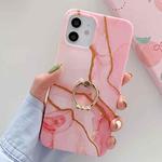 For iPhone 12 mini Golden Powder Dream Color Marble Pattern TPU Protective Case with Ring Stand (Pink)