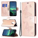 For Nokia 1.4 Embossing Two Butterflies Pattern Horizontal Flip PU Leather Case with Holder & Card Slot & Wallet & Lanyard(Rose Gold)