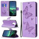 For Nokia 1.4 Embossing Two Butterflies Pattern Horizontal Flip PU Leather Case with Holder & Card Slot & Wallet & Lanyard(Purple)