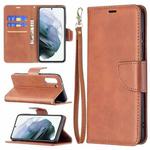 For Samsung Galaxy S21 FE Retro Lambskin Texture Pure Color Horizontal Flip PU Leather Case with Holder & Card Slots & Wallet & Lanyard(Brown)