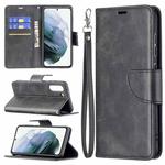 For Samsung Galaxy S21 FE Retro Lambskin Texture Pure Color Horizontal Flip PU Leather Case with Holder & Card Slots & Wallet & Lanyard(Black)
