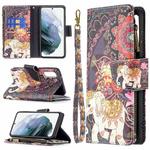 For Samsung Galaxy S21 FE Colored Drawing Pattern Zipper Horizontal Flip Leather Case with Holder & Card Slots & Wallet(Flower Elephants)