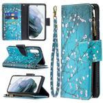 For Samsung Galaxy S21 FE Colored Drawing Pattern Zipper Horizontal Flip Leather Case with Holder & Card Slots & Wallet(Plum Blossom)