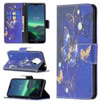 For Nokia 1.4 Colored Drawing Pattern Horizontal Flip Leather Case with Holder & Card Slots & Wallet(Purple Butterfly)