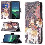 For Nokia 1.4 Colored Drawing Pattern Horizontal Flip Leather Case with Holder & Card Slots & Wallet(Flowers Elephant)