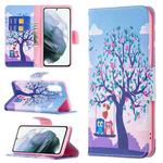 For Samsung Galaxy S21 FE Colored Drawing Pattern Horizontal Flip Leather Case with Holder & Card Slots & Wallet(Owl)