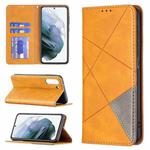For Samsung Galaxy S21 FE Rhombus Texture Horizontal Flip Magnetic Leather Case with Holder & Card Slots & Wallet(Yellow)