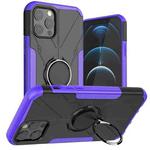 For iPhone 12 / 12 Pro Machine Armor Bear Shockproof PC + TPU Protective Case with Ring Holder(Purple)