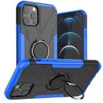 For iPhone 12 / 12 Pro Machine Armor Bear Shockproof PC + TPU Protective Case with Ring Holder(Blue)