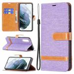 For Samsung Galaxy S21 FE Color Matching Denim Texture Horizontal Flip Leather Case with Holder & Card Slots & Wallet & Lanyard(Purple)