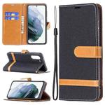 For Samsung Galaxy S21 FE Color Matching Denim Texture Horizontal Flip Leather Case with Holder & Card Slots & Wallet & Lanyard(Black)