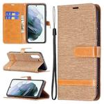 For Samsung Galaxy S21 FE Color Matching Denim Texture Horizontal Flip Leather Case with Holder & Card Slots & Wallet & Lanyard(Brown)