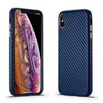 For iPhone XS Max Carbon Fiber Leather Texture Kevlar Anti-fall Phone Protective Case(Blue)