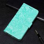 For Samsung Galaxy S21 FE Lace Flower Embossing Pattern Horizontal Flip Leather Case with Holder & Card Slots & Wallet & Photo Frame(Green)