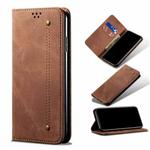For Xiaomi Mi 10S Denim Texture Casual Style Horizontal Flip Leather Case with Holder & Card Slots & Wallet(Brown)