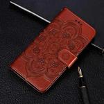 For Samsung Galaxy A82 5G Sun Mandala Embossing Pattern Horizontal Flip PU Leather Case with Holder & Card Slots & Wallet & Lanyard(Brown)