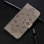 For Samsung Galaxy S21 FE Sun Mandala Embossing Pattern Horizontal Flip PU Leather Case with Holder & Card Slots & Wallet & Lanyard(Grey)