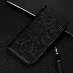 For Samsung Galaxy S21 FE Sun Mandala Embossing Pattern Horizontal Flip PU Leather Case with Holder & Card Slots & Wallet & Lanyard(Black)