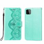 For Samsung Galaxy A22 5G Flower Vine Embossing Pattern Horizontal Flip Leather Case with Card Slot & Holder & Wallet & Lanyard(Green)
