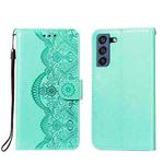 For Samsung Galaxy S21 FE Flower Vine Embossing Pattern Horizontal Flip Leather Case with Card Slot & Holder & Wallet & Lanyard(Green)