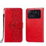 For Xiaomi Mi 11 Ultra Flower Vine Embossing Pattern Horizontal Flip Leather Case with Card Slot & Holder & Wallet & Lanyard(Red)