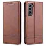 For Samsung Galaxy S21 FE AZNS Magnetic Calf Texture Horizontal Flip Leather Case with Card Slots & Holder & Wallet(Dark Brown)