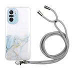 For Xiaomi Redmi K40 / Redmi K40 Pro / Poco F3 Hollow Marble Pattern TPU Shockproof Protective Case with Neck Strap Rope(Gray)