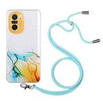 For Xiaomi Redmi K40 / Redmi K40 Pro / Poco F3 Hollow Marble Pattern TPU Shockproof Protective Case with Neck Strap Rope(Yellow)
