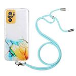 For Xiaomi Redmi Note 10 4G Hollow Marble Pattern TPU Shockproof Protective Case with Neck Strap Rope(Yellow)
