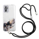 For Xiaomi Redmi Note 10 4G Hollow Marble Pattern TPU Shockproof Protective Case with Neck Strap Rope(Black)