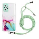 For Xiaomi Redmi Note 10 Pro Hollow Marble Pattern TPU Shockproof Protective Case with Neck Strap Rope(Green)