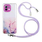 For Xiaomi Mi 11 Lite Hollow Marble Pattern TPU Shockproof Protective Case with Neck Strap Rope(Pink)