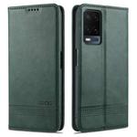 For OPPO A54 4G AZNS Magnetic Calf Texture Horizontal Flip Leather Case with Card Slots & Holder & Wallet(Dark Green)