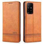 For OPPO A94 5G AZNS Magnetic Calf Texture Horizontal Flip Leather Case with Card Slots & Holder & Wallet(Light Brown)