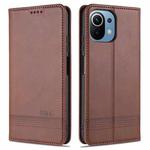 For Xiaomi Mi 11 Lite AZNS Magnetic Calf Texture Horizontal Flip Leather Case with Card Slots & Holder & Wallet(Dark Brown)