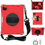 For iPad Pro 11 2022 / 2021 / 2020 / 2018 360 Degree Rotation Honeycomb Shockproof Silicone PC Protective Tablet Case with Holder & Shoulder Strap & Hand Strap(Red Black)