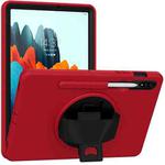 360 Degree Rotation PC + TPU Protective Case with Holder & Hand-strap & Pen Slot For Samsung Galaxy Tab S8 / Galaxy Tab S7 11 inch T870/T875(Red)