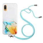 For Samsung Galaxy A02 Hollow Marble Pattern TPU Shockproof Protective Case with Neck Strap Rope(Yellow)