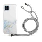 For Samsung Galaxy A12 5G Hollow Marble Pattern TPU Shockproof Protective Case with Neck Strap Rope(Grey)