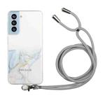 For Samsung Galaxy S21 5G Hollow Marble Pattern TPU Shockproof Protective Case with Neck Strap Rope(Grey)