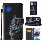 For Motorola Moto G100 / Edge S Cross Texture Painting Pattern Horizontal Flip Leather Case with Holder & Card Slots & Wallet & Lanyard(Blue Butterfly Cat Eyes)